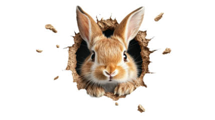 Curious Rabbit Peeking Through Hole on Transparent Background
