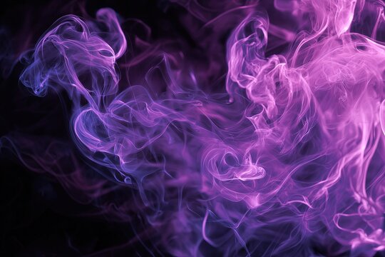 Vibrant gradient of purple and pink swirling smoke against dark background, generating an ethereal and mysterious visual for creative projects with ample copy space.