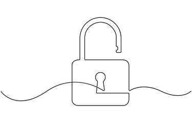 Obraz premium Pad lock Continuous one line drawing illustration.