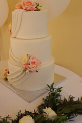 Old vintage wooden house door with brass handle