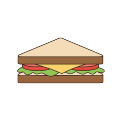 Vector illustration of a fresh club sandwich slice with cheese and vegetables, symbolizing lunch, quick meal, restaurant menu, and catering.
