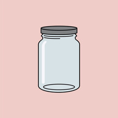 Vector illustration of an empty glass jar with a metal lid, symbolizing food storage, canning, kitchenware, and preservation container.