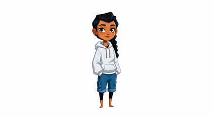 Fototapeta premium Cartoon character of a young woman in casual attire with braid and light skin