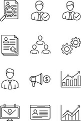 Collection of Business and Finance Icons Representing Human Resources Management and Growth Concepts