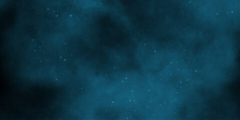 Blue powder dust smoke on black background. abstract background. Space of night sky with cloud and stars. Nebula and galaxies in space. Abstract cosmos background.