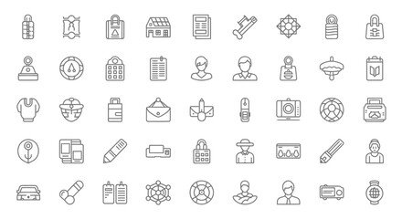 Collection of Minimalist Line Icons Representing Various Objects and Concepts