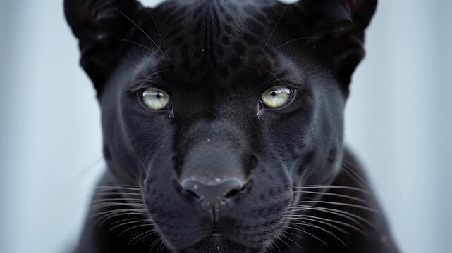 A mesmerizing portrait of a black panther, facing the camera with intense, piercing eyes
