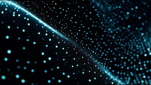 Abstract digital wave light dots and flowing lines suggesting data network and futuristic tech