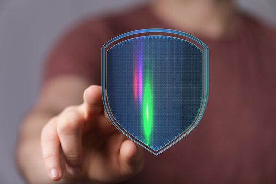 Secure digital shield concept. Protect your data with technology. Information security visualized. Online protection, cybersecurity a