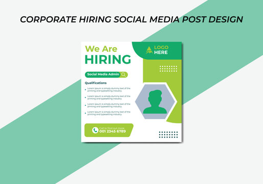 Hiring corporate social media agency banner or instagram post template. Instagram post social media banner template for Hiring.
