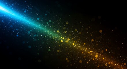 Abstract background with blue and yellow light streaks and particles, representing energy flow and cosmic dust in deep space