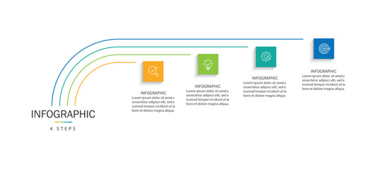 Business infographic template. 4 Step timeline journey. Process diagram, Infographic elements vector illustration.	