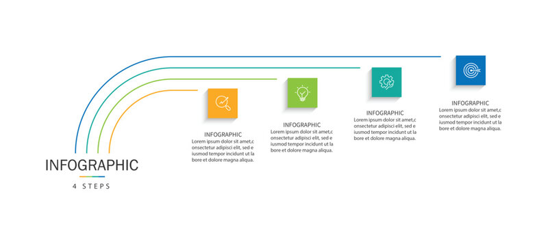 Business infographic template. 4 Step timeline journey. Process diagram, Infographic elements vector illustration.	