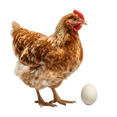 Proud Brown Chicken Standing Beside Fresh Egg