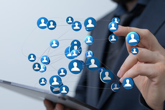 Connecting digital network of people using a tablet concept of global communication and modern technology in business.