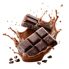 Exquisite Dark Chocolate Pieces with Smooth Melted Chocolate Splash