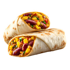 Delicious Burrito with Corn and Beans Isolated on White, Mexican Cuisine Food Photography