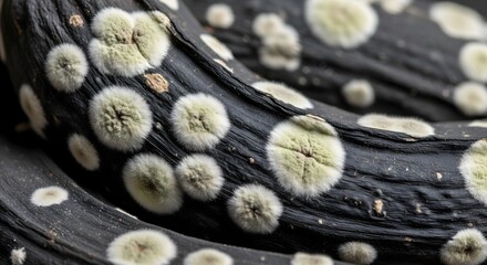 Close-up of spoiled banana with mold, showcasing decomposition and food waste issues