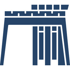 Abstract Blue Geometric Structure With Vertical Support Beams Isolated On White Background