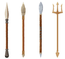 detailed vector illustration showing a variety of fantasy and ancient weapons and shields the image features swords, axes, hammers, spears, and torches