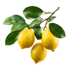 Fresh Lemons with Green Leaves on a Branch: Citrus Fruits Nature Background