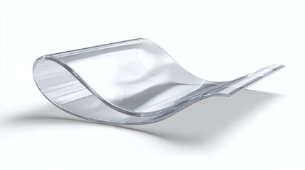 An abstract image of a transparent acrylic wave-shaped object. The curved lines and smooth surface create a sense of elegance and modernity