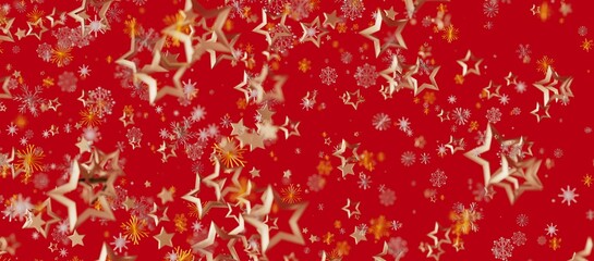 Festive red background featuring gold stars and snowflakes perfect for holiday designs, Christmas greetings and seasonal promotions. © vegefox.com