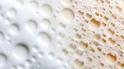 Abstract foam texture with small air bubbles and soft white-to-beige gradient. Minimal liquid surface and background design