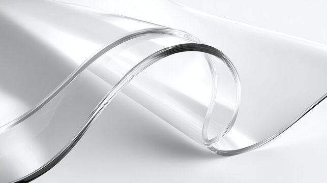 A close-up view of a transparent, pliable plastic sheet, rolled to show its curves and transparency