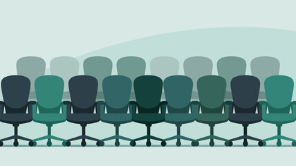 Modern office chairs arranged in a professional setting symbolizing teamwork, recruitment, or meeting preparation