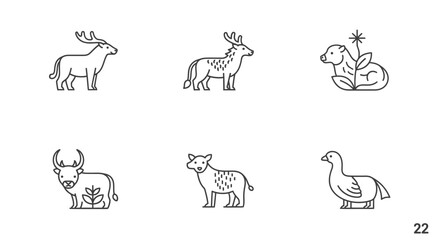 Fototapeta premium Minimalist line art illustrations featuring a diverse range of animals in simple graphic style