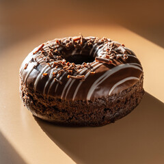 Fototapeta na wymiar Rich Chocolate Donut with White Chocolate Drizzle