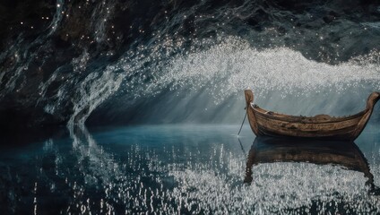 Ancient Viking Ship Navigates Through a Massive Crashing Wave.