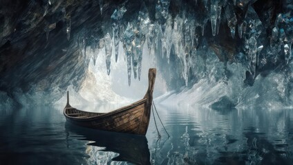 Ancient Viking Ship Navigates Through a Mystical Ice Cave.