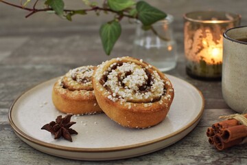 Cinnamon bun (kanelbulle).Traditional Scandinavian pastries.