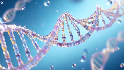 Colorful DNA strand in liquid environment, molecular structure, genetic code, biotechnology background, genomic research, scientific innovation, futuristic biochemistry - Powered by Adobe