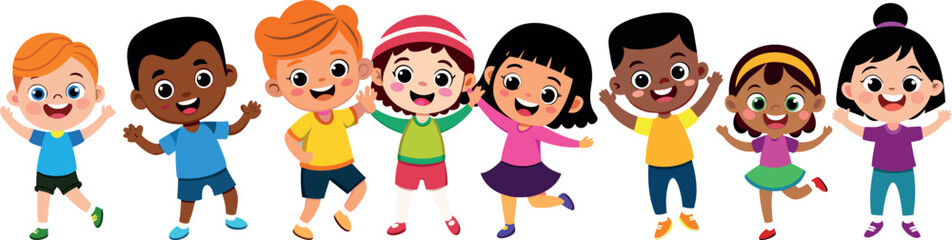 jumping kids illustration, happy children artwork, joyful kids vector, playful child design, fun happiness cartoon, active children illustration, kids dancing vector, cheerful children cartoon, lively