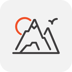Modern mountains flat line vector illustration icon design concept. Icon for mobile and web graphics. Flat symbol, logo creative concept. Simple and clean flat pictogram
