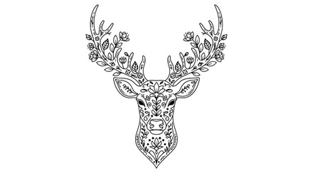 Elegant deer head illustration with intricate floral and geometric patterns perfect for creative