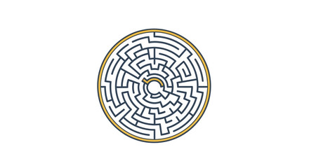 Navigating complexity, conceptual illustration of a circular maze on a white background