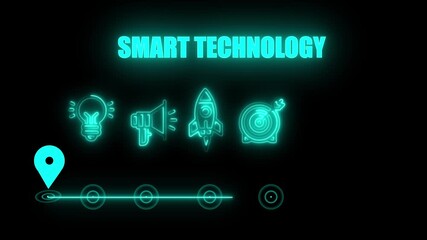 glowing neon SMART TECHNOLOGY concept with thin line icons on black background. Infographic design. Chart with animated icons. internet and target isolated on transparent background.4k video - Powered by Adobe
