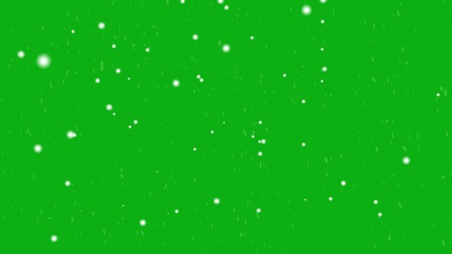 Snowfall animation on green screen. falling snow chroma key background, christmas snowfall realistic snowflakes transparent 4k video.