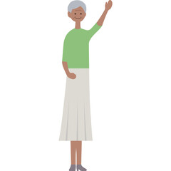 Elderly Woman With Gray Hair Wearing A Green Shirt And White Skirt Waving Hello With A Smile On Her Face Isolated On A Transparent Background