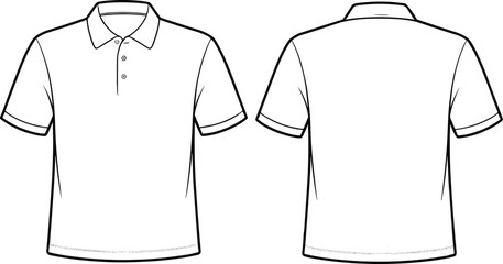Cad drawing flat vector illustration, polo shirt front and back view, fashion technical sketch, garment design, apparel template, clothing vector
