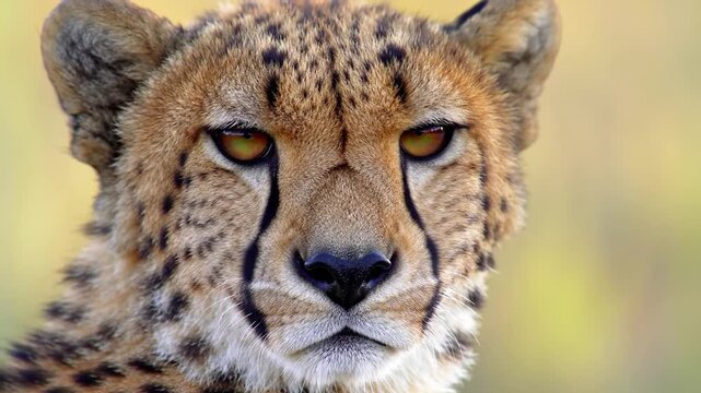 A stunning close-up of a cheetah's face, displaying striking eyes and detailed fur