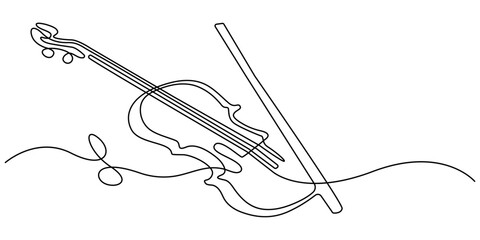 Violin continuous one line drawing. Classic violin music instrument single line art illustration. Editable vector, Violin One Line Drawing Silhouette Set   Musical Instrument Art Minimal Violin. © ANJALI
