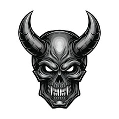 Menacing skull with glowing eyes and horns, perfect for edgy designs and dark themes