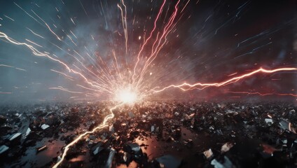 Explosive Energy Core Unleashes Lightning Over a Shattered Debris Field.
