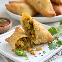 Samosa Indian Fried Pastry Snack with Spiced Potato Filling Traditional Street Food
