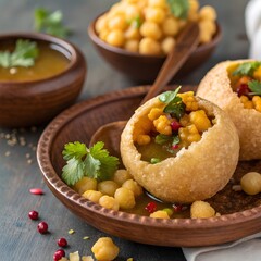 Indian street food pani puri with crispy puri, spicy water, and fillings
